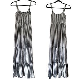 Raviva Maxi Dress S Smocked Tiered Black White Sundress Pocket Coastal Nautical